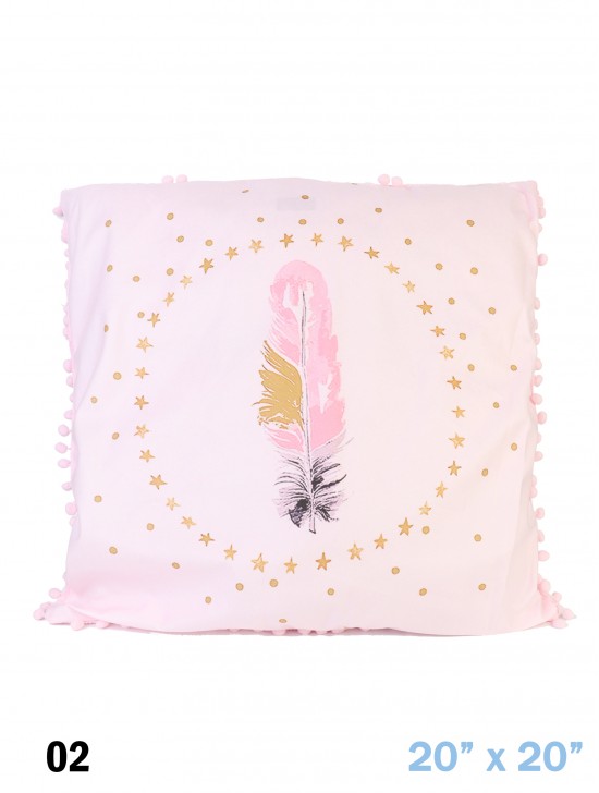 Large Pink Cushion W/ Little Pompoms, Cushion & Filler